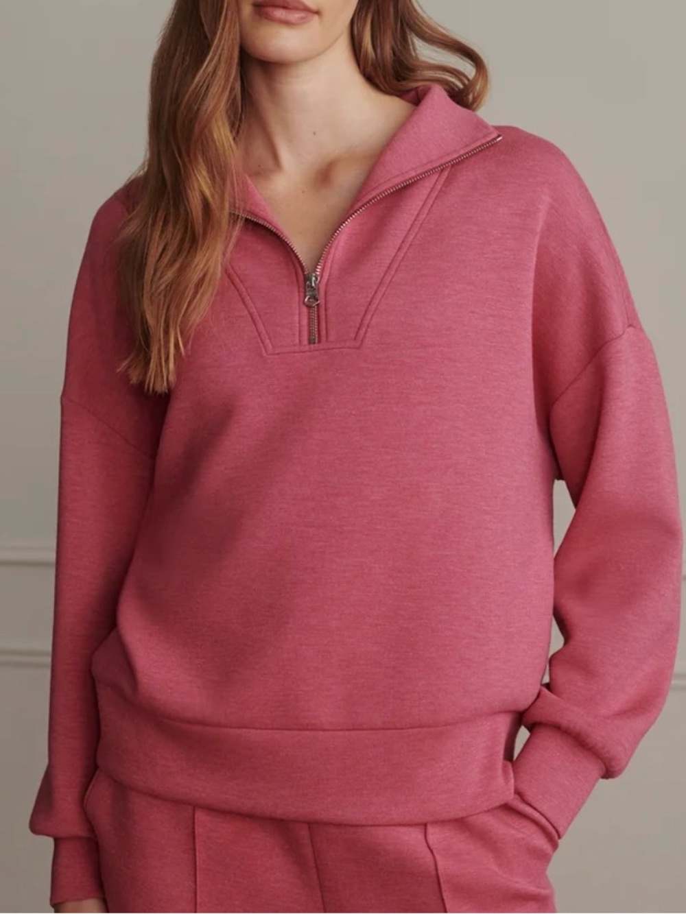 Varley DoubleSoft Hawley Half-Zip Sweat Red Pullover Sweatshirt
